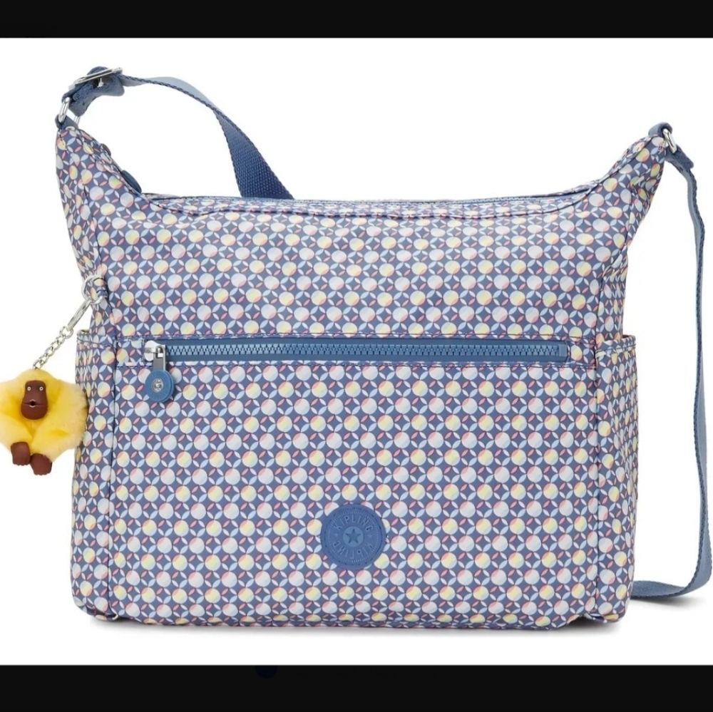 NWT Kipling Alenya Blue Geo Crossbody Shoulder Bag Summer Travel Boho Chic